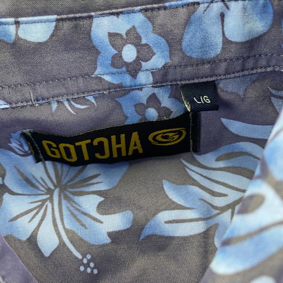 Gotcha Floral Shirt Men Large L Blue Button Down Short Sleeve Hawaiian Beach - Picture 5 of 10